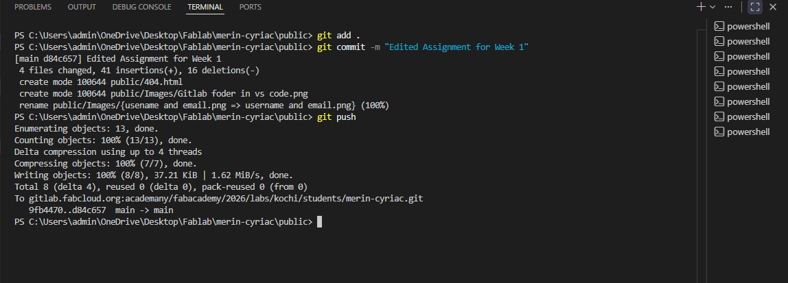 Terminal output showing git commit and git push